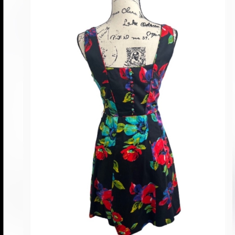 Spense Black Midi Dress‎ Casual Summer Red & Blue Floral Print Pockets size 8